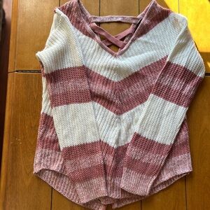 Derek Heart V-Neck Sweater - Rose and Ivory Stripes